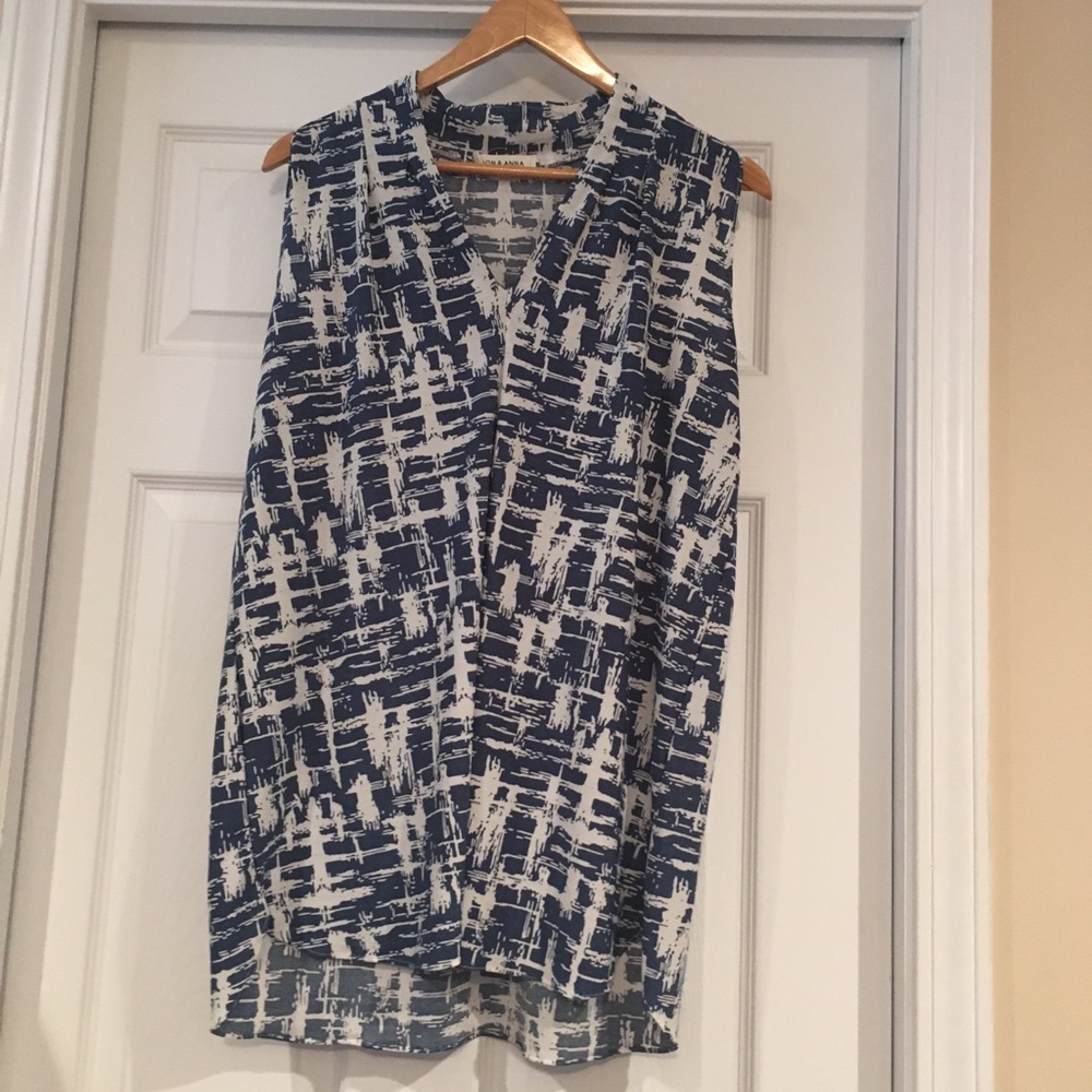Blue and white sleeveless top